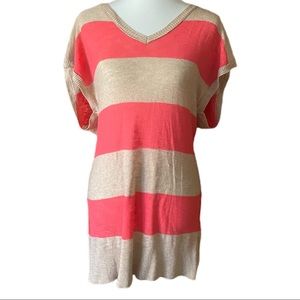 Vintage Free People Oversized Sweater Striped Tunic Beige/Pink Sz S/P